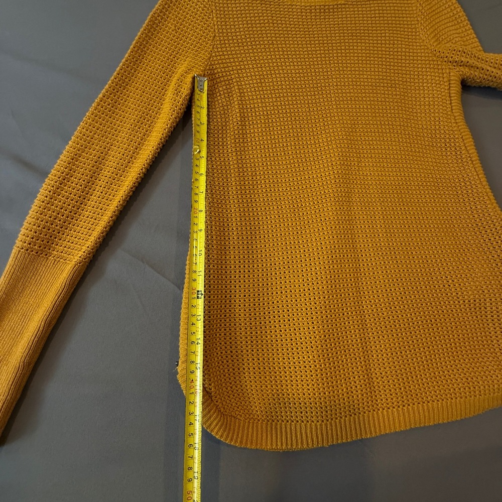 Mustard Yellow Textured Knit Crew Neck Long Sleeve Zipper Detail Sweater Top S - Picture 9 of 15